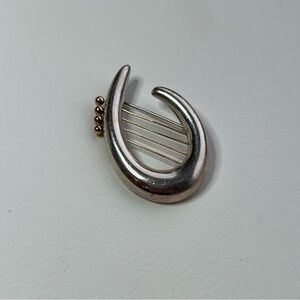 Rachel Gera sterling silver + 14k gold David’s Harp Pin modernist brooch signed